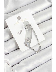 Pirinç Ok Figürlü Zirkon Taşlı Gümüş Renk 3'lü Kıkırdak Kadın Küpe Set