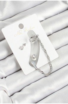 Pirinç Ok Figürlü Zirkon Taşlı Gümüş Renk 3'lü Kıkırdak Kadın Küpe Set