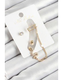 Pirinç Yılan Figürlü Zirkon Taşlı Gold Renk 3'lü Kıkırdak Kadın Küpe Set