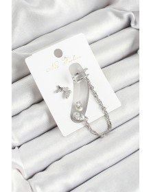 Pirinç Kelebek Figürlü Zirkon Taşlı Gümüş Renk 3'lü Kıkırdak Kadın Küpe Set