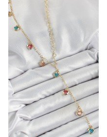 Pirinç Asorti Kalp Model Gold Renk Zirkon Taşlı Y Kolye