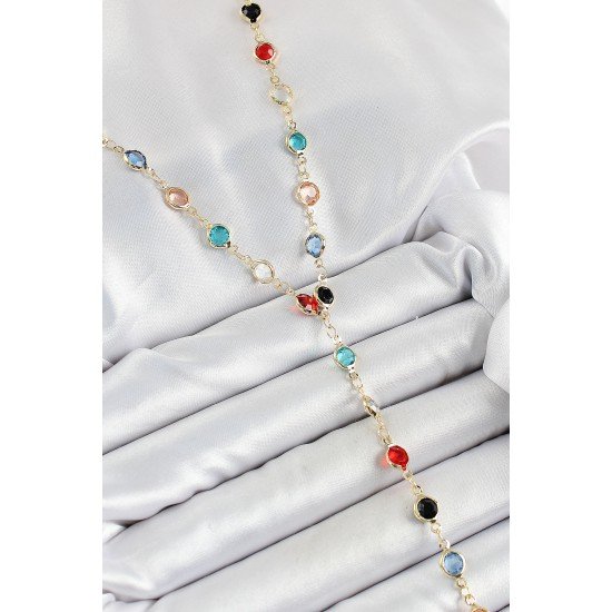 Pirinç Asorti Model Gold Renk Zirkon Taşlı Y Kolye