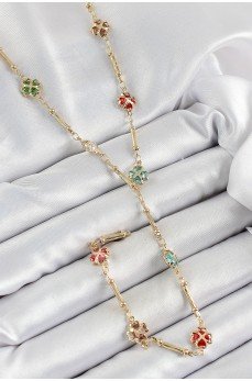 Pirinç Asorti Kalpli Yonca Model Gold Renk Zirkon Taşlı Y Kolye