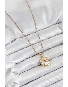 316L Çelik Zincir Beyaz Mineli Sanatsal Portre İstiridye Model Gold Renk Kadın Kolye