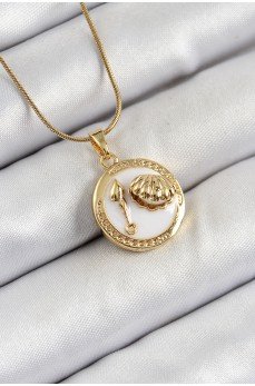 316L Çelik Zincir Beyaz Mineli Sanatsal Portre İstiridye Model Gold Renk Kadın Kolye