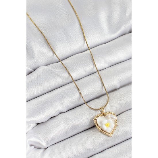 316L Çelik Zincir Beyaz Sanatsal Portre İnci Detaylı Papatya Figürlü Kalp Model Gold Renk Kadın Kolye 316L Çelik Zincir Beyaz Sanatsal Portre İnci Detaylı Papatya Figürlü Kalp Model Gold Renk Kadın Kolye
