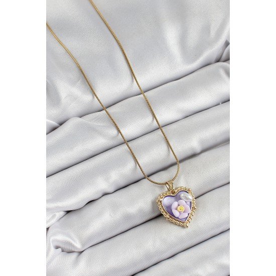316L Çelik Zincir Mor Sanatsal Portre İnci Detaylı Papatya Figürlü Kalp Model Gold Renk Kadın Kolye 316L Çelik Zincir Mor Sanatsal Portre İnci Detaylı Papatya Figürlü Kalp Model Gold Renk Kadın Kolye