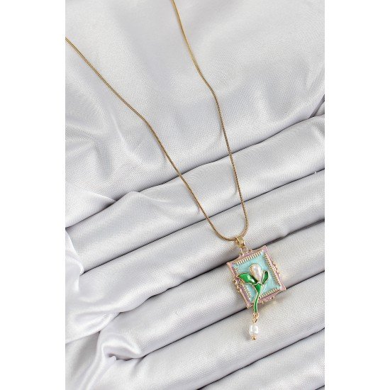 316L Çelik Zincir Turkuaz Sanatsal Portre Sallantılı İnci Detaylı Lale Model Gold Renk Kadın Kolye 316L Çelik Zincir Turkuaz Sanatsal Portre Sallantılı İnci Detaylı Lale Model Gold Renk Kadın Kolye