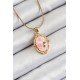 316L Çelik Zincir Pembe Sanatsal Portre İnci Detaylı Gül Figürlü Model Gold Renk Kadın Kolye