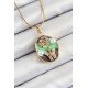 316L Çelik Zincir Zirkon Taşlı Yeşil Mor Sanatsal Portre İnci Detaylı Ağaç Ve Kelebek Figürlü Model Gold Renk Kadın Kolye