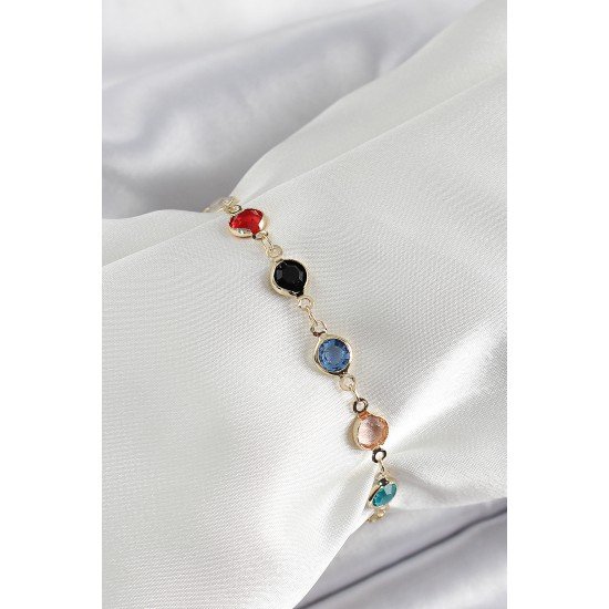 Pirinç Asorti Model Gold Renk Zirkon Taşlı Kadın Bileklik