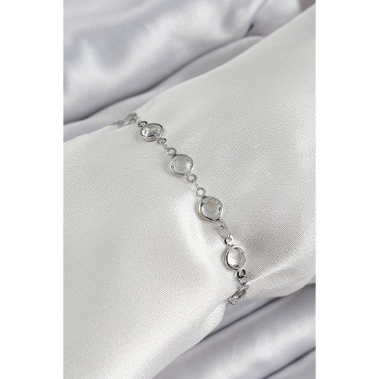 Pirinç Gümüş Renk Zirkon Taşlı Bileklik Pirinç Gümüş Renk Zirkon Taşlı Bileklik