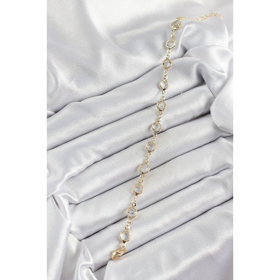 Pirinç Gold Renk Zirkon Taşlı Kadın Bileklik