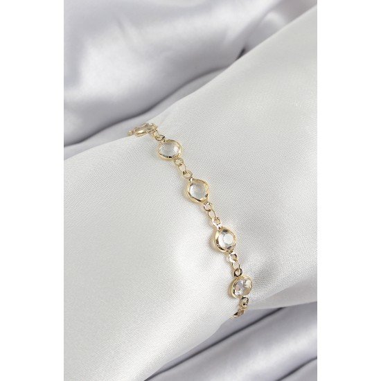 Pirinç Gold Renk Zirkon Taşlı Kadın Bileklik