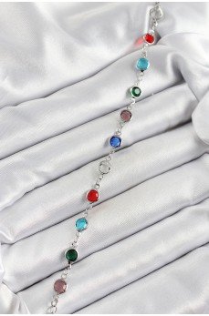 Pirinç Gümüş Renk Karışık Renk Zirkon Taşlı Kadın Bileklik Pirinç Gümüş Renk Karışık Renk Zirkon Taşlı Kadın Bileklik