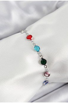 Pirinç Gümüş Renk Karışık Renk Zirkon Taşlı Kadın Bileklik