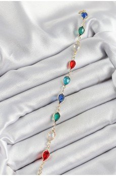 Pirinç Gold Renk Karışık Renk Damla Zirkon Taşlı Kadın Bileklik