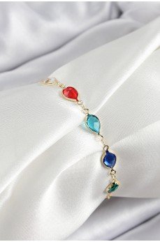 Pirinç Gold Renk Karışık Renk Damla Zirkon Taşlı Kadın Bileklik