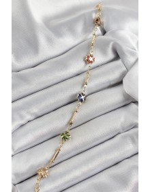 Pirinç Gold Renk Karışık Renk Yonca Zirkon Taşlı Kadın Bileklik