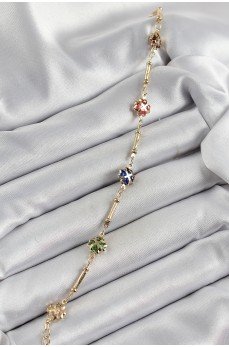 Pirinç Gold Renk Karışık Renk Yonca Zirkon Taşlı Kadın Bileklik