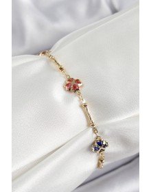 Pirinç Gold Renk Karışık Renk Yonca Zirkon Taşlı Kadın Bileklik