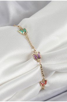 Pirinç Gold Renk Karışık Renk Kelebek Zirkon Taşlı Kadın Bileklik
