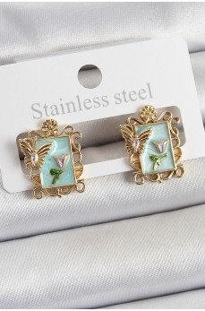 Pirinç Yeşil Mineli Sanatsal Portre Model Gold Renk Kadın Küpe