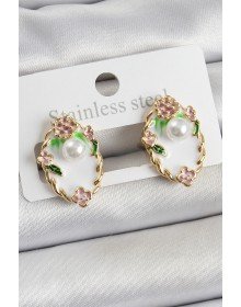 Pirinç Beyaz Mineli İnci Detaylı Sanatsal Portre Model Gold Renk Kadın Küpe