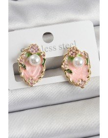 Pirinç Pembe Mineli İnci Detaylı Sanatsal Portre Model Gold Renk Kadın Küpe