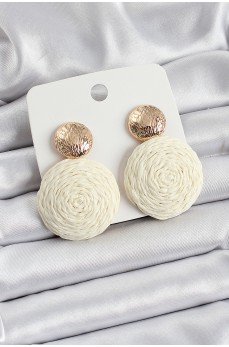 Krem Daire Figürlü Hasır Örgü Model Gold Renk Kadın Küpe