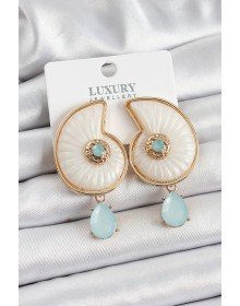 Pirinç Sedef Deniz Kabuğu Figürlü Zirkon Taşlı Gold Renk Kadın Küpe