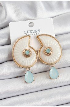 Pirinç Sedef Deniz Kabuğu Figürlü Zirkon Taşlı Gold Renk Kadın Küpe