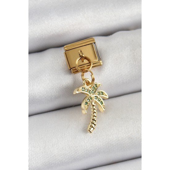 316L Çelik Sallantılı Zirkon Taşlı Palmiye Ağacı Model Gold Renk Nomination Charm 316L Çelik Sallantılı Zirkon Taşlı Palmiye Ağacı Model Gold Renk Nomination Charm