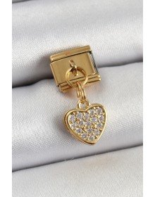 316L Çelik Sallantılı Zirkon Taşlı Kalp Model Gold Renk Nomination Charm