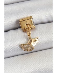 316L Çelik Sallantılı Zirkon Taşlı Balık Kuyruğu Model Gold Renk Nomination Charm