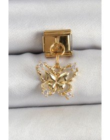 316L Çelik Sallantılı Zirkon Taşlı Kelebek Model Gold Renk Nomination Charm