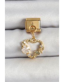 316L Çelik Sallantılı Zirkon Taşlı Kalp Model Gold Renk Nomination Charm