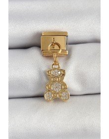 316L Çelik Sallantılı Zirkon Taşlı Ayıcık Model Gold Renk Nomination Charm