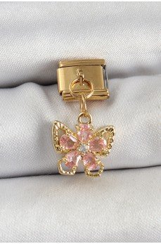 316L Çelik Sallantılı Zirkon Taşlı Çiçek Figürlü Kelebek Model Gold Renk Nomination Charm 316L Çelik Sallantılı Zirkon Taşlı Çiçek Figürlü Kelebek Model Gold Renk Nomination Charm