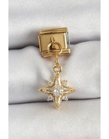316L Çelik Sallantılı Zirkon Taşlı Kutup Yıldızı Model Gold Renk Nomination Charm