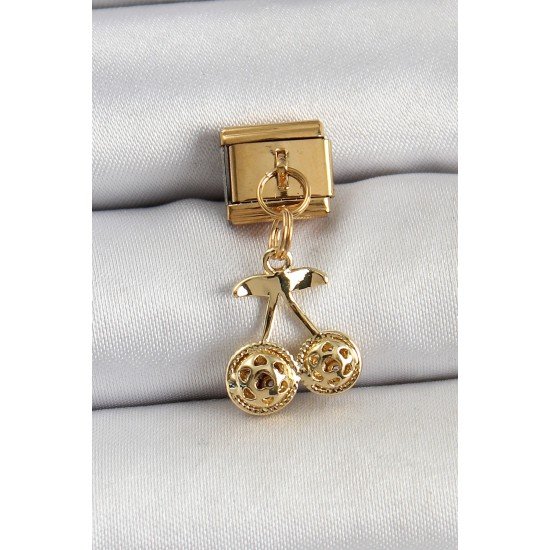 316L Çelik Sallantılı Zirkon Taşlı Fiyonk Model Gold Renk Nomination C316L Çelik Sallantılı Kiraz Model Gold Renk Nomination Charm