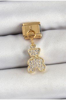 316L Çelik Sallantılı Zirkon Taşlı Ayıcık Model Gold Renk Nomination Charm 316L Çelik Sallantılı Zirkon Taşlı Ayıcık Model Gold Renk Nomination Charm