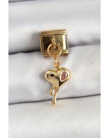 316L Çelik Sallantılı Zirkon Taşlı Eriyen Kalp Model Gold Renk Nomination Charm
