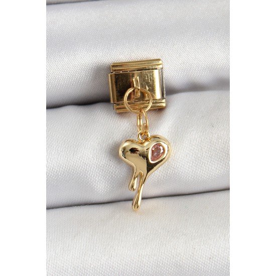 316L Çelik Sallantılı Zirkon Taşlı Eriyen Kalp Model Gold Renk Nomination Charm 316L Çelik Sallantılı Zirkon Taşlı Eriyen Kalp Model Gold Renk Nomination Charm