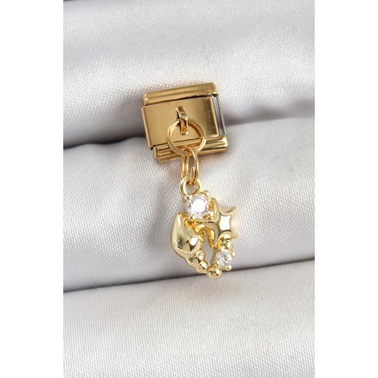 316L Çelik Sallantılı Zirkon Taşlı Deniz Kabuğu Ve Yıldız Model Gold Renk Nomination Charm