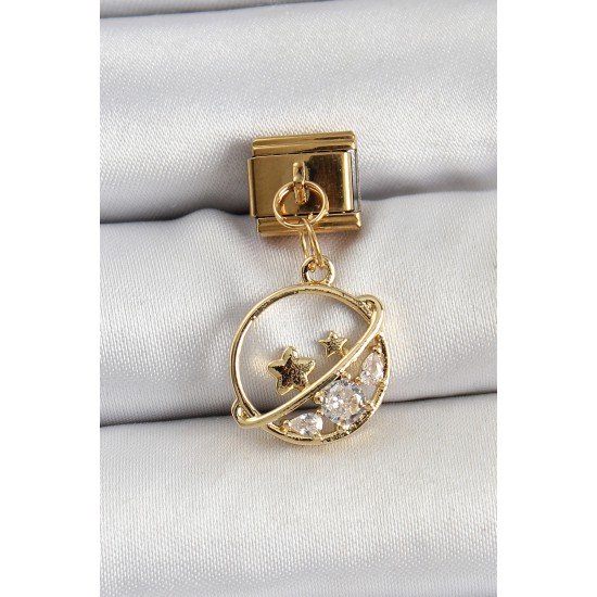 316L Çelik Sallantılı Zirkon Taşlı Satürn Model Gold Renk Nomination Charm 316L Çelik Sallantılı Zirkon Taşlı Satürn Model Gold Renk Nomination Charm