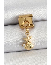 316L Çelik Sallantılı Zirkon Taşlı Deniz Yıldızı Ve İstiridye Model Gold Renk Nomination Charm