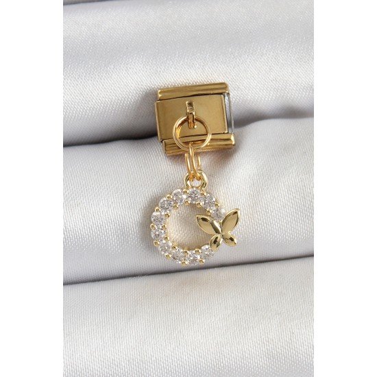 316L Çelik Sallantılı Zirkon Taşlı Kelebek Detaylı Halka Model Gold Renk Nomination Charm 316L Çelik Sallantılı Zirkon Taşlı Kelebek Detaylı Halka Model Gold Renk Nomination Charm