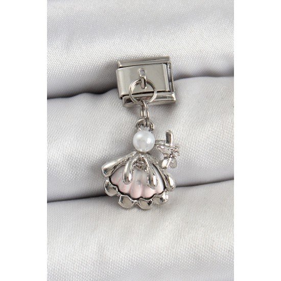 316L Çelik Sallantılı İnci Detaylı İstiridye Model Gümüş Renk Nomination Charm