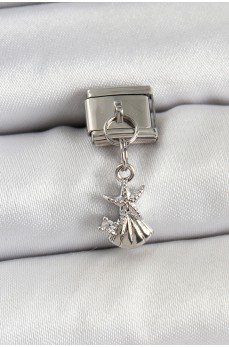 316L Çelik Sallantılı Zirkon Taşlı Deniz Yıldızı Ve İstiridye Model Gümüş Renk Nomination Charm